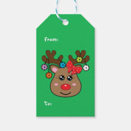 Etiquetas de presente de renas verdes picleball