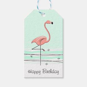 Etiquetas de presente Flamingo Aqua Happy Birthday