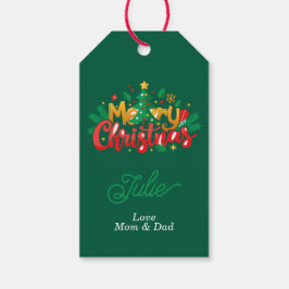 Etiquetas de Presente Natal Feliz Verde Escuro