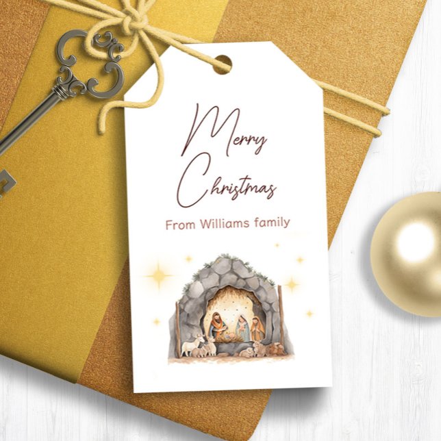 Etiquetas de presentes de Natal ilustradas (Illustrated nativity Christmas gift tags)