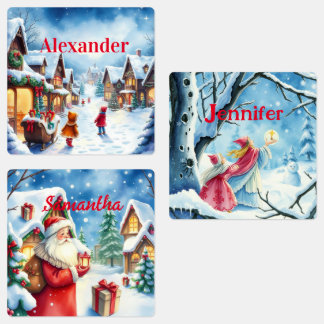 Etiquetas de presentes de Natal Vintage Watercolor