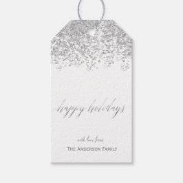 Etiquetas de presentes de prata nos feriados feliz