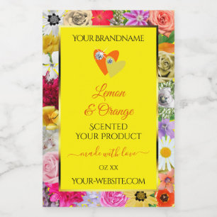 Etiquetas de Produto Amarelas com Corações Flores