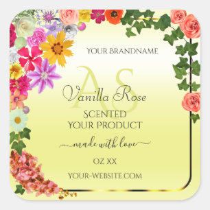 Etiquetas de produto amarelo-claro floral com mono