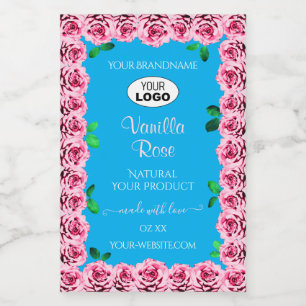 Etiquetas de Produto Azul Céu Floral Rosas Cor-de-