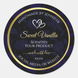 Etiquetas de produto azul escura e ouro escura