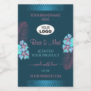 Etiquetas de Produto Azul Floral Logotipo de Folha