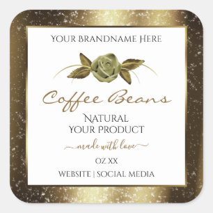 Etiquetas de Produto Branco Floral com Ouro de lux
