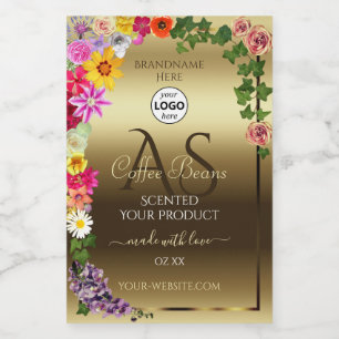 Etiquetas de produto Douradas Flores coloridas Log