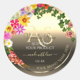 Etiquetas de produto Dourado floral coloridas com