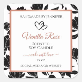 Etiquetas de produto Floral preto e branco Rosa Do