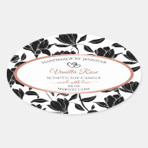 Etiquetas de produto Floral preto e branco Rosa Do