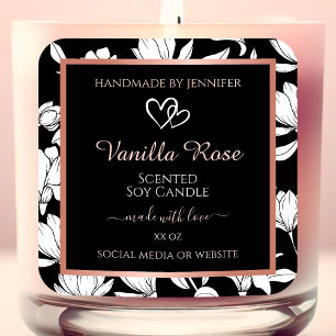 Etiquetas de produto Floral preto e branco Rosa Do