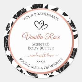 Etiquetas de produto Floral preto e branco Rosa Do