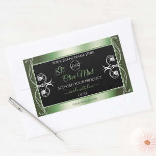 Etiquetas de produto preto verde elegante e logoti