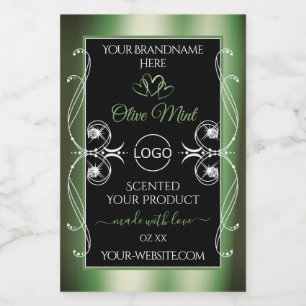 Etiquetas de produto preto verde elegante e logoti