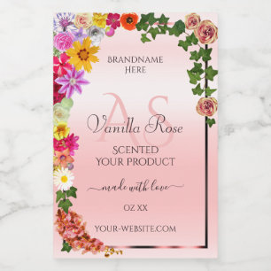 Etiquetas de Produto Rosa Claro Pastel Floral Inic