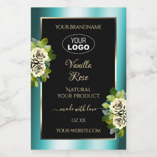 Etiquetas de Produto Rosa Floral Preto Dourado Log