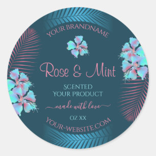 Etiquetas De Produto Teal Floral Folhas De Palma R