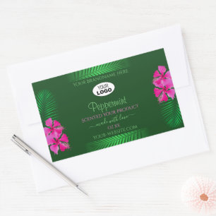 Etiquetas de produto verde Flores cor-de-rosa Logo