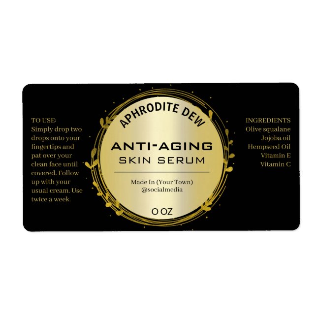 Etiquetas De Serum Preto E Dourado (Frente)