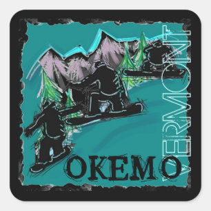 Etiquetas de snowboarders de Okemo Vermont