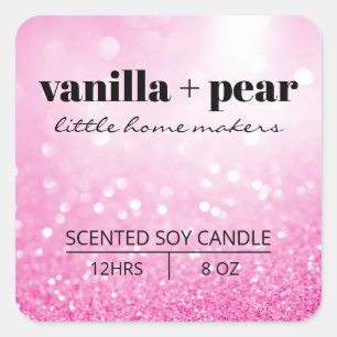 Etiquetas de velas de soja cor-de-rosa com brilho