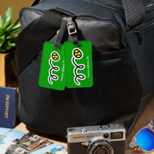Etiquetas de viagem de bagagem de tênis com texto