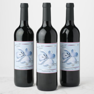 Etiquetas De Vinho De Casamento De Flor Azul Brilh