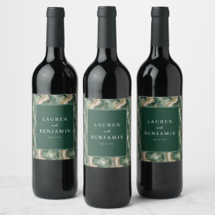 Etiquetas de Vinho de Casamento de Mármore Verde E