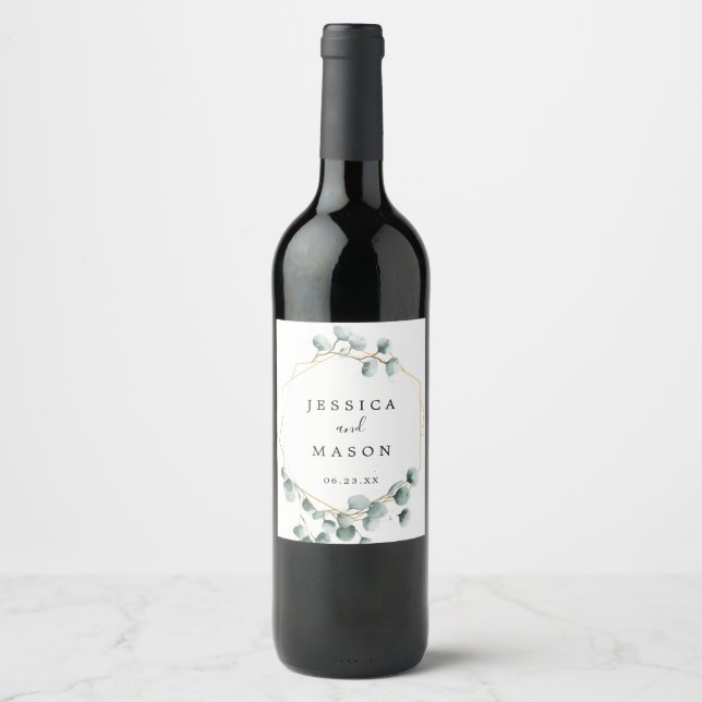 Etiquetas de Vinho de Casamento Eucalipto (Frente)