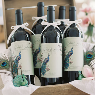 Etiquetas De Vinho De Casca De Pavão-Floral Elegan