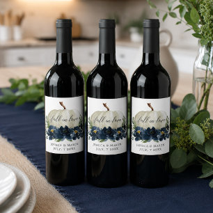 Etiquetas de Vinho Florais Azul Marinho e Abóbora