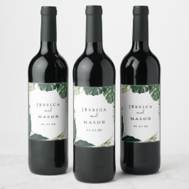 Etiquetas de Vinho para Casamento de Monstera Trop