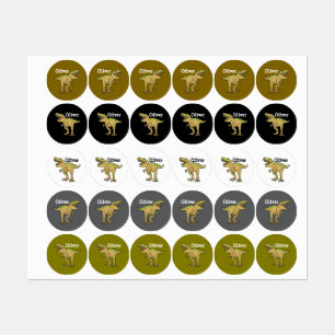 Etiquetas Dinossauro T-REX Marrom e Verde Personalizado para