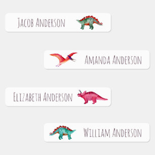 Etiquetas Dinossauros de Aquarela Nome Crianças à Prova de