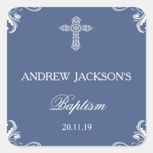 Etiquetas do adesivo do batismo azul legante