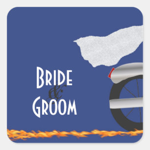Etiquetas do casamento do cromo e do motociclista
