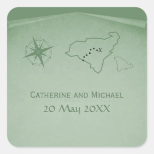 Etiquetas do casamento do mapa do tesouro, verdes