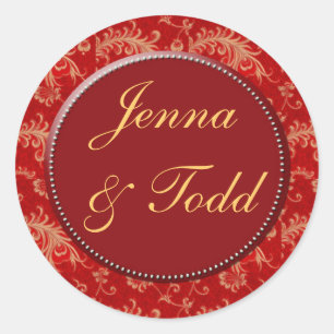 Etiquetas do casamento tema damasco do vermelho e