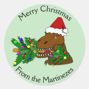Etiquetas do dinossauro de T-rex do Feliz Natal