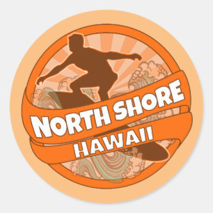 Etiquetas do logotipo do surfista laranja North Sh