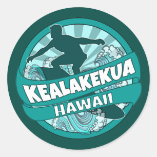 Etiquetas do logotipo do surfista teal Kealakekua 