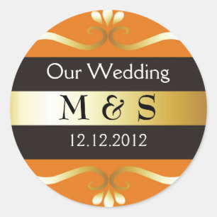 Etiquetas do monograma do casamento - laranja &