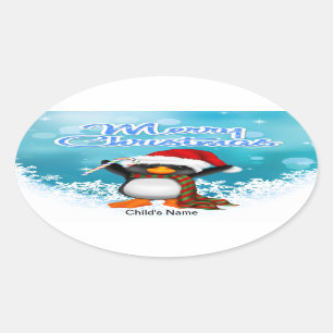 Etiquetas do Oval do pinguim do Feliz Natal