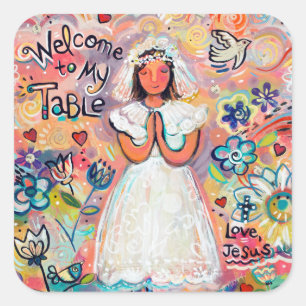 Etiquetas do rosa da menina do comunhão do