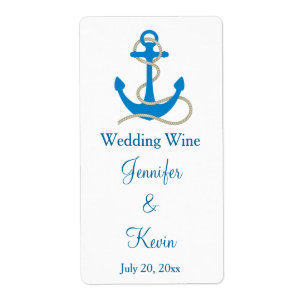 Etiquetas do vinho do casamento náutico azul mini