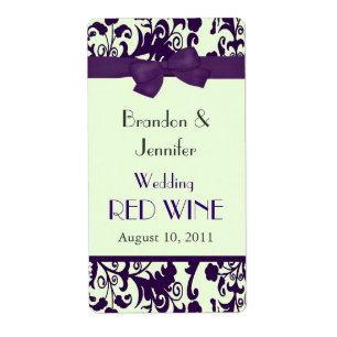 Etiquetas do vinho do casamento roxo e verde mini