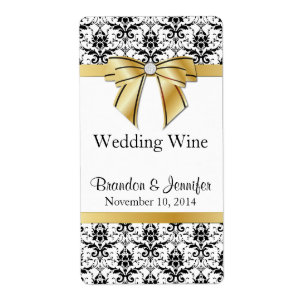 Etiquetas do vinho do casamento tema damasco preto