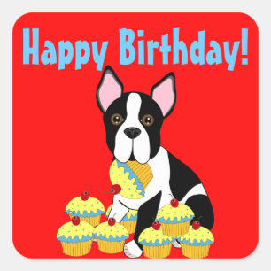 Etiquetas dos cupcakes de Boston Terrier do feliz